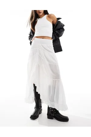 Cotton On Cotton On asymmetric hem midi skirt with lace panels