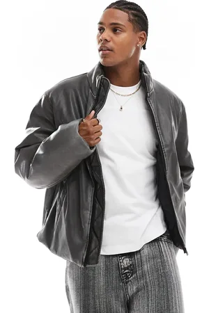 ASOS Washed faux leather puffer jacket in