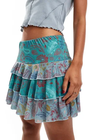 Reclaimed Mini tiered ruffle skort in mixed paisley print