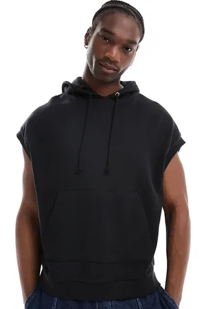 COLLUSION Sleeveless vest hoodie in with fur trim hood and print
