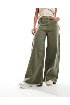Monki Wide baggy denim trousers in washed khaki