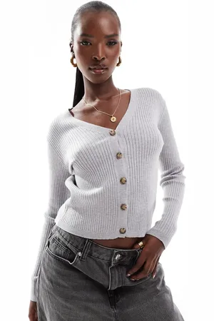 In The Style Ribbed knit button through fitted cardigan in