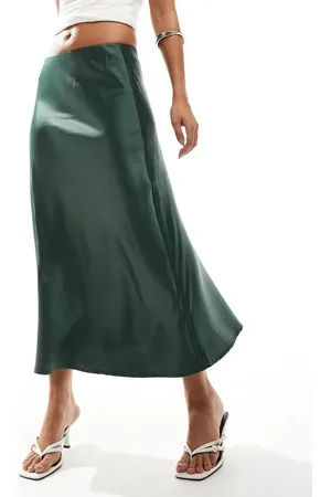 Y.A.S Satin midi skirt in deep - DGREEN