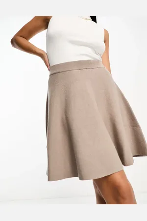 Y.A.S Godet knitted mini skirt in mushroom - STONE