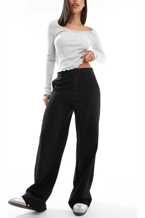Object Mid rise pull on smart trouser in grey pinstripe