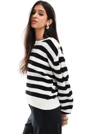 Y.A.S Striped jumper with button shoulder detail in mono