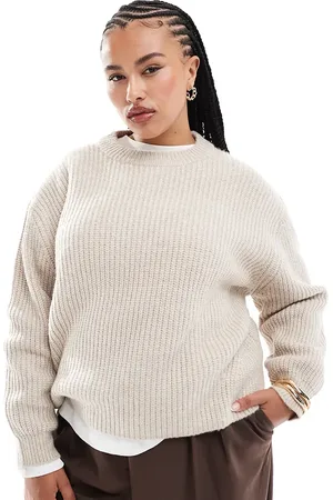 ASOS ASOS DESIGN Curve chunky crew neck rib jumper in oatmeal
