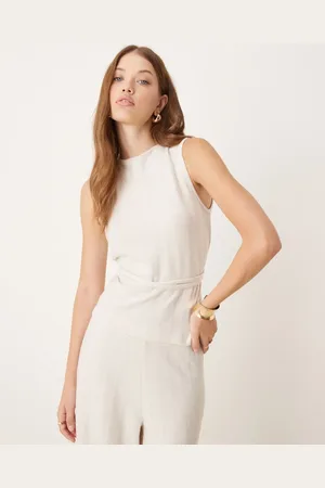JDY High neck sleeveless belted top co-ord in cream