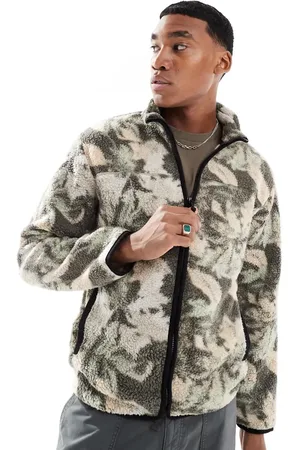 Only & Sons Zip through fleece in green leaf print