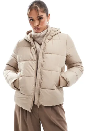 Pieces® Padded coat with hood in soft beige