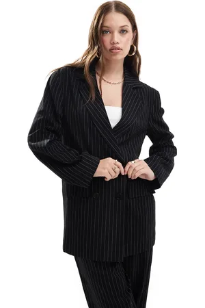 Miss Selfridge Slouchy oversized double breasted blazer in mono pinstripe co ord