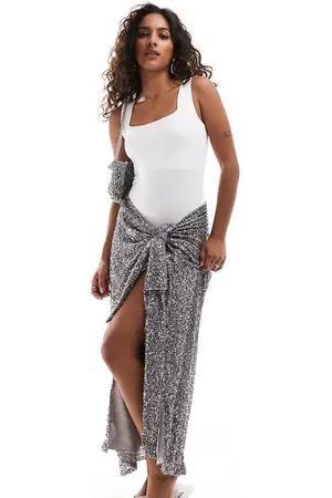 Never Fully Dressed Petite Jaspre embellished midi skirt in charcoal