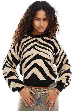 Noisy May Knitted jumper & beige zebra