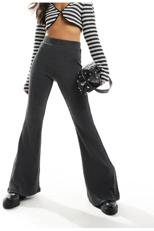 Monki Two-tone rib jersey flare leg trousers in