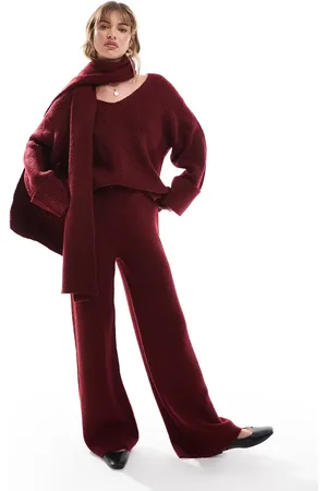 4th & Reckless Knitted wide leg trousers co-ord in burgundy