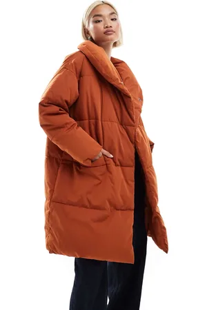 Monki Padded mid length coat in rust