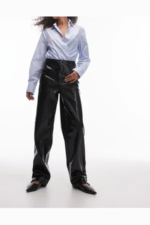 Topshop High rise straight leg faux leather trouser in croc