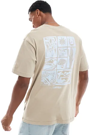 Only & Sons Oversize t-shirt with block desert back print in beige