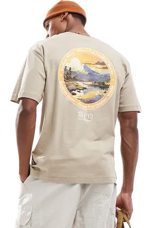 Only & Sons Oversize t-shirt with Mount Fiji back print in beige