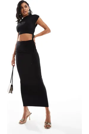 Kaiia Slinky ruched drawstring maxi skirt co-ord in