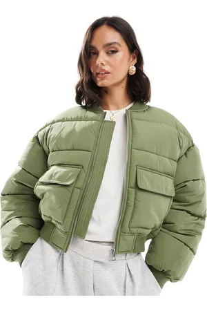 Miss Selfridge Puffer bomber jacket in khaki