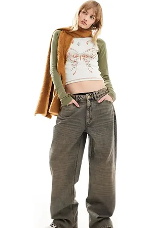 Reclaimed Low rise baggy jean in charcoal wash
