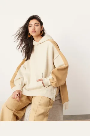 ASOS Oversized split hem colourblock hoodie in camel and oat