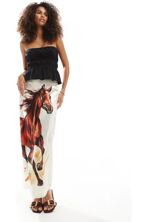 ASOS Satin bias midi skirt in horse print