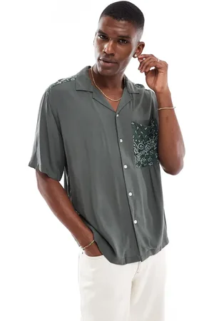 Only & Sons Revere collar shirt with paisley detail in dark khaki