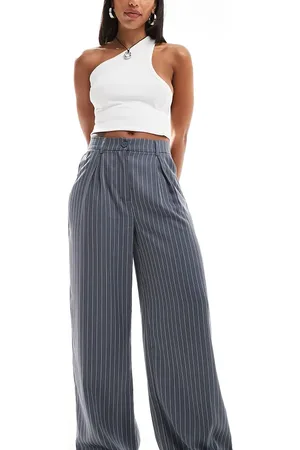 Reclaimed Wide leg smart trouser in charcoal pinstripe