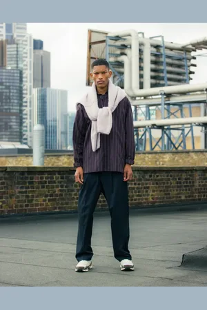 Topman Long sleeve oversized stripe shirt in burgundy