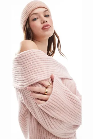 New Look Ribbed bardot jumper in light