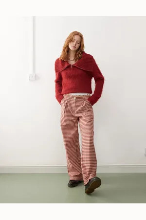 Reclaimed Wide leg tailored trouser in red check