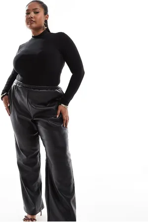 4th & Reckless Leather look straight leg pull on trousers in
