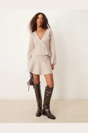 VILA Structured knit mini skirt co-ord in natural melange