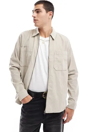 Only & Sons Zip through cord overshirt in stone