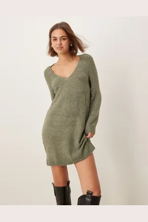 JDY V-neck knitted mini dress in dark