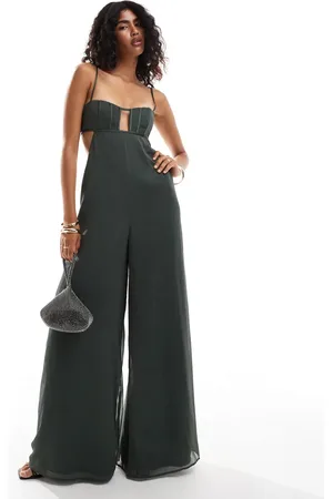 ASOS Satin corset detail cut out wide leg chiffon jumpsuit in