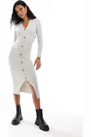 In The Style V neck button through midi cardigan dress in