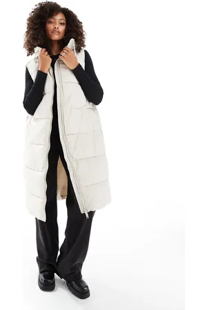 VERO MODA Padded longline gilet in stone