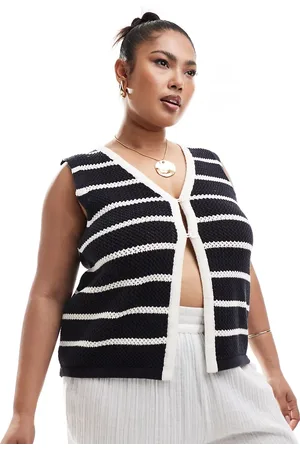 4th & Reckless Exclusive knitted contrast edge button detail waistcoat in black stripe