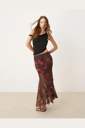 New Look Ruffle chiffon midi skirt in rose print