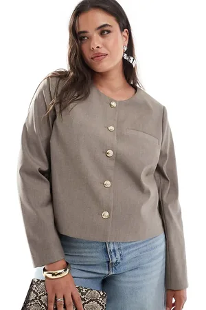 4th & Reckless Tailored gold button through jacket in taupe