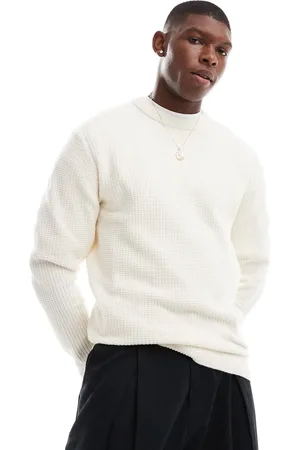 River Island Long sleeve waffle crew jumper in ecru