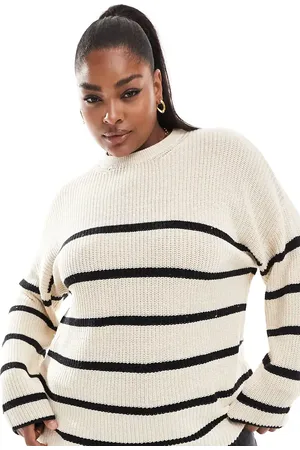 ONLY Round neck stripe jumper in stone