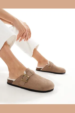 SEQWL Faux fur lined clogs in taupe