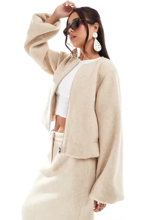4th & Reckless Wool bomber jacket co-ord in beige