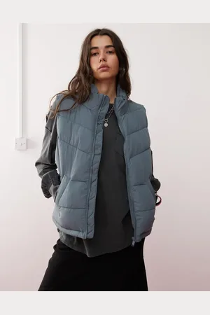 Noisy May High neck padded gilet in blue