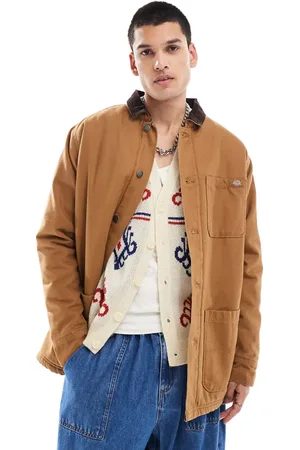 Dickies Duck canvas high pile fleece lined chore jacket in washed