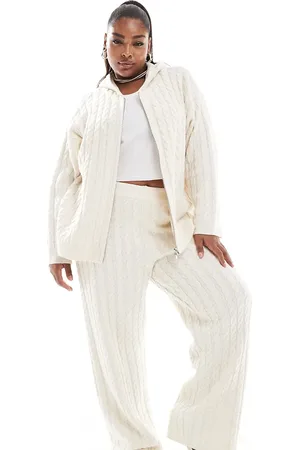 4th & Reckless Wool mix cable knit wide leg trousers co-ord in cream